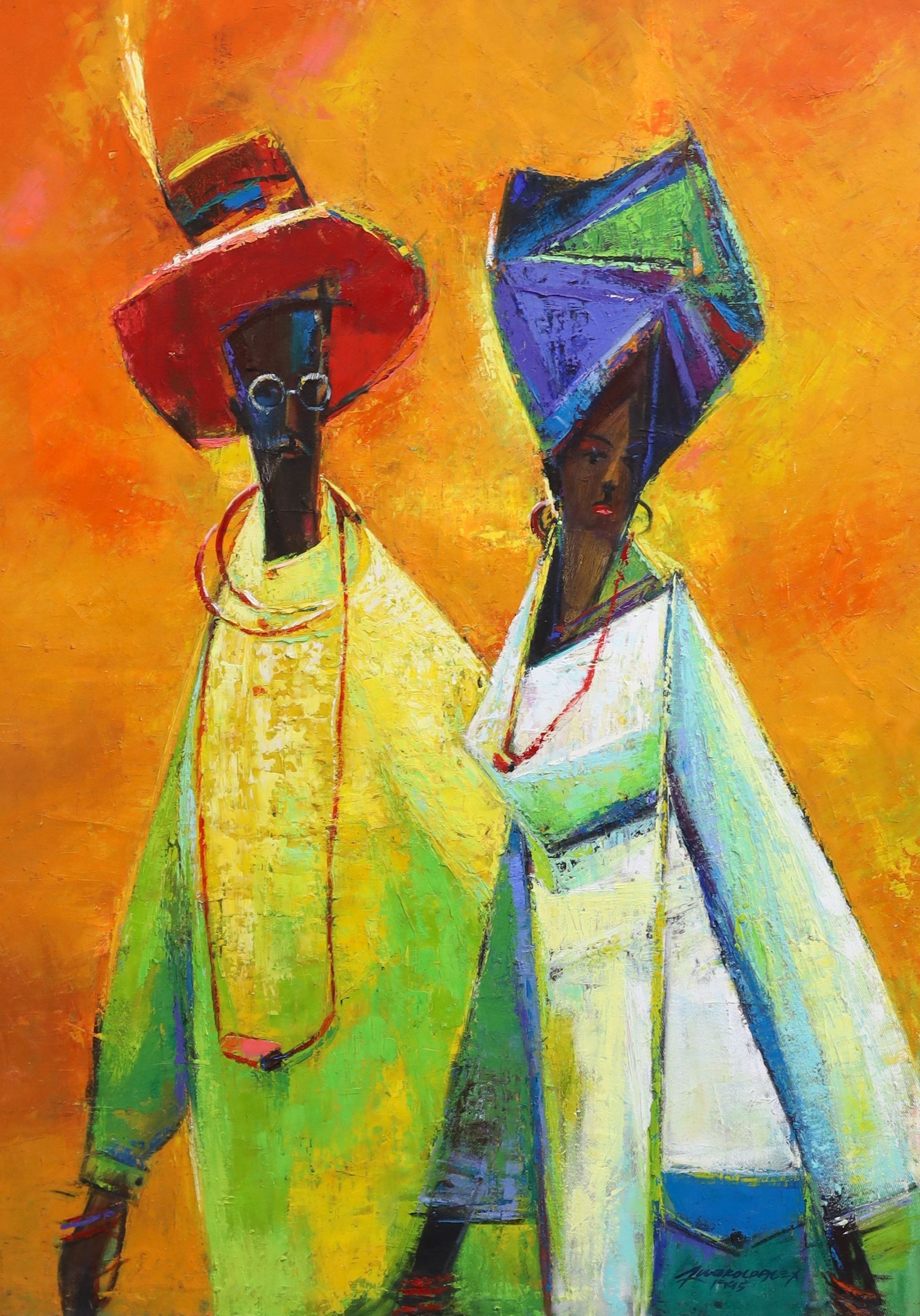 Alex Nwokolo (Nigerian, b.1963), 'Stepping Out', oil on canvas, 89.5 x 64cm